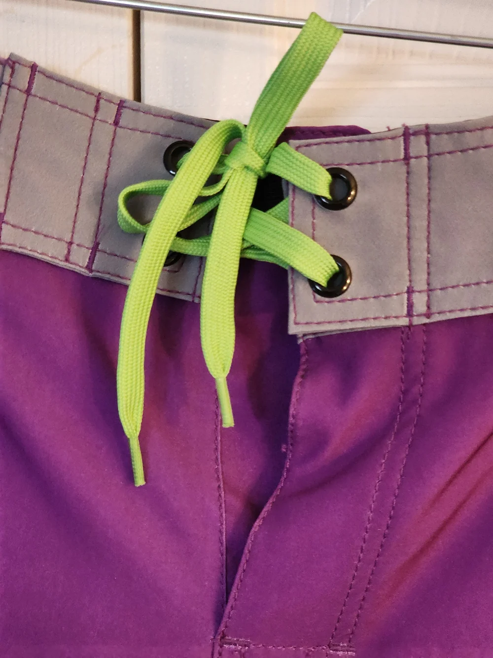 HOOEY Purple Board Shorts with Gray Waistband and Neon Green Drawcord Size XL